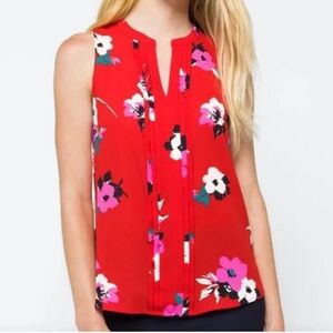 41 Hawthorne Stitchfix Breyson Pleat Detail Blouse Tropical Floral Red XS